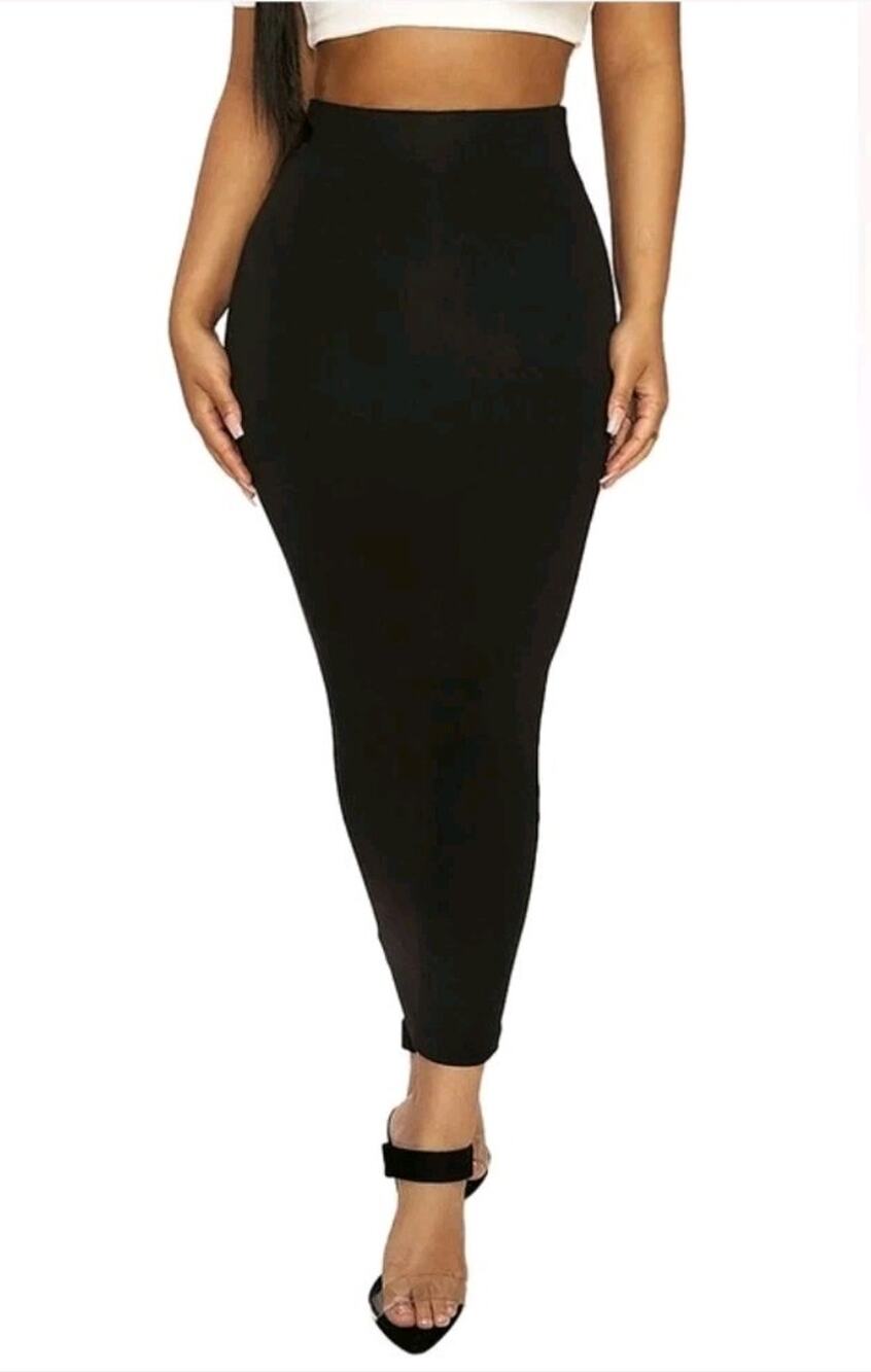 Naked Wardrobe Hourglass Midi Skirt Medium Black High Waist Bodycon Stretch NWT